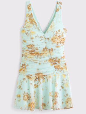 NWT Abercrombie Turquoise Floral Mesh Mini Sundress S